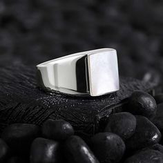 OTTASILVER Classic Mens 925 Sterling Silver Engagement Natural Mother of Pearl Stone Minimalist Ring Pearl Ring For Men, Black Onyx Ring Men, Onyx Ring Men, Brown Gemstone, Minimal Ring, Natural Gemstone Ring, Pearl Jewellery, Men Jewelry, Square Rings