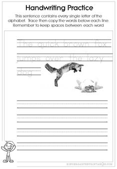 handwriting practice worksheet with an image of a fox