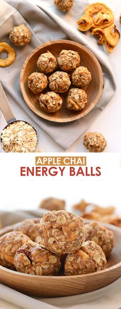 apple chai energy balls on a wooden plate