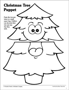 the christmas tree puppet is shown in black and white