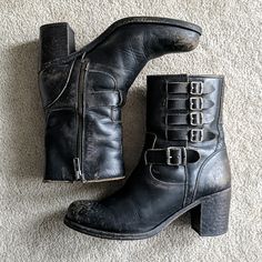 These Are In Excellent Used Condition: Worn A Few Times, But I Have To Come To Terms That I Can't Wear Heels Anymore. Super Rockstar Distressed Moto Boots From A Great Brand! Size 8 Runs A Little Big,I Suggest Putting An Insole For Comfort Motorcycle Boot, Heel Boot, Motorcycle Boots, Frye Shoes, Moto Boots, Heeled Boots, Women Shoes, Boots, Heels