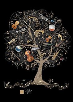 a tree with musical instruments on it