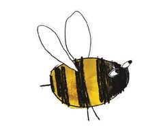 a drawing of a yellow and black bee