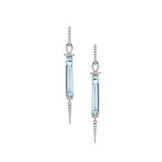 Doves Jewelry - Sky Blue 18K White Gold Blue Topaz Diamond Drop Earrings | Manfredi Jewels Luxury White Topaz Jewelry In Baguette Cut, Luxury Wedding White Topaz Diamond Earrings, Luxury Blue Topaz Dangle Earrings, Sketch Board, Jewelry By Brand, White Gold Diamond Earrings, Topaz Jewelry, Gold Watch Men, Diamond Earring