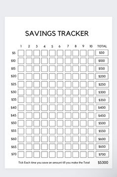 a printable savings tracker is shown in black and white