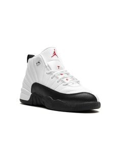 white/black/red leather panelled design signature Jumpman motif front lace-up fastening round toe rubber sole These styles are supplied by a premium and authenticated sneaker marketplace. Stocking only the most sought-after footwear, they source and curate some of the most hard to find sneakers from around the world. Jordan 12 Outfit Men, Influencer Style, Air Jordan 12, Jordan 12, Teen Boy Outfits, Jordans 12, Dress With Jean Jacket, Gucci Kids, Little Boy Outfits