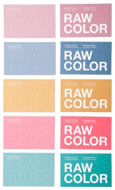 several different colors of paper with the words raw color on them