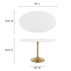 an image of a table with measurements for the top and bottom part of it,