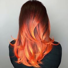 Some hair color inspiration this morning by kate eissinger Valley of Fire… Orange Ombre Hair, Black Hair Ombre, Best Ombre Hair, Red Ombre Hair, Fire Hair, Orange Ombre, Ombré Hair, Hair Color Highlights, Ombre Hair Color