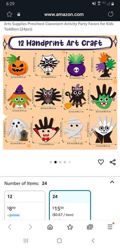 an app showing the number of halloween items in each handprinted item, including pumpkins and witches