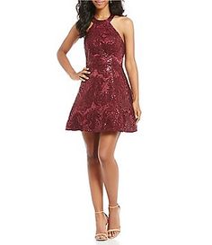 Sequin Hearts Sequin Pattern Fit and Flare Dress Fitted Sleeveless Dress For Homecoming, Stretch Sleeveless Cocktail Dress, Glamorous Sleeveless Dresses For Holiday, Glamorous Sleeveless Holiday Dresses, Sleeveless Fit And Flare Mini Dress For Night Out, Fit And Flare Sleeveless Dress For Homecoming, Holiday Homecoming Dresses, Sleeveless Fit And Flare Mini Dress For Evening, Sleeveless Fit And Flare Dress For Homecoming