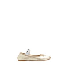 Miu Miu metallic lambskin leather ballerina flats 0.17 in / 5 mm flat heel Round toe Logo-print mid vamp band Leather outsole Made in Italy Luxury Spring Ballet Flats For Galas, Luxury Spring Gala Ballet Flats, Designer Spring Ballet Flats With Leather Sole, Luxury Gold Ballet Flats, Designer Spring Ballet Flats, Designer Ballet Flats For Spring Evening, Designer Ballet Flats For Spring, Designer Spring Ballet Flats For Evening, Luxury Slip-on Ballet Flats For Spring