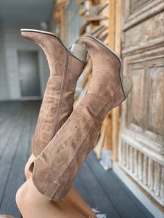 Taupe suede western boots featuring a pointed, block heel, and side zipper closure. 2.5" heel Run true to size Luxury Plain Toe Boots For Rodeo, Luxury Western Suede Heeled Boots, Luxury Fitted Boots For Ranch, Luxury Cowboy Boots For Rodeo In Fall, Lane Saratoga Boots, Luxury Snip Toe Cowboy Boots For Spring, Luxury Fall Cowboy Boots With Suede Lining, Womens Tall Western Boots, Luxury Suede Boots For Ranch