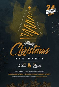 a christmas party flyer with a tree on it