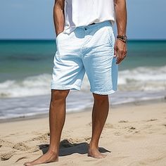 Season:Summer; Fabric:Linen Cotton Blend; Gender:Men's; Style:Fashion,Designer; Occasion:Casual,Daily,Holiday; Fit Type:Regular Fit; Function:Comfort,Breathable; Waistline:Mid Waist; Pattern:Plain; Design:Straight Leg,Pocket,Button; Pants Type:Summer Shorts,Linen Shorts,Shorts; Fly Type:Button; Front page:FF; Listing Date:12/13/2023; Hips:; Length:; Waist:; Fit US Size:; Pants Length:Short Linen Summer Outfits, Shorts Dress, Shorts Linen, Blue Shorts Men, Button Pants, Linen Summer, Light Blue Shorts, White Sky, Dress Shorts