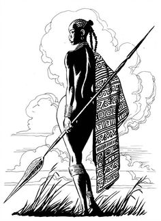 an illustration of a native american man holding a spear