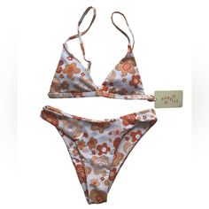 Aurelle Bikini In Pattern Mccall Perfect For Summer Bnwt Size Small X11-02 Retro White Swimwear For Pool, White Retro Swimwear For Sunbathing, Aesthetic Pngs, Underwire Bathing Suits, Pink Two Piece, Cupshe Swimsuits, 2 Piece Swimsuits, Swim Suit Bottoms, Orange White