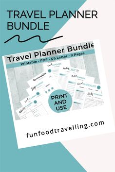 the travel planner bundle is shown in blue and white with text that reads, travel planner bundle