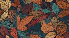 an image of colorful leaves on a blue background with brown and orange colors in the middle