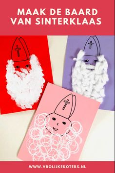 three handmade cards with the words make de baard van sinterkaas