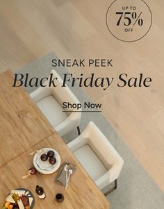 a table with two chairs and some food on it for black friday sale up to 75 % off