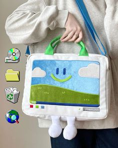 Windows XP Aesthetic Embroidery Laptop Handbag | Boogzel Clothing Colorful Crossbody Bag, Cute Laptop Bag, Windows Xp Aesthetic, Weird Bags, Reusable Bags Design, Bliss Wallpaper, Aesthetic Embroidery, Cool Stuff To Buy, Aesthetic Items