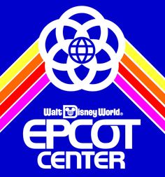 the epcot center logo on a blue background with rainbows and stripes around it