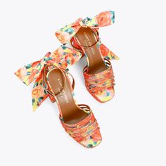 Multicolor Heels, Fun Heels, Orange Crystals, Printed Scarf, Shop Shoes