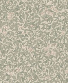 an image of a wallpaper with leaves and flowers in pastel green, beige and white colors