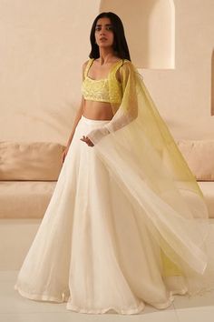 Shop for Zoon Ivory Blouse Lehenga Set With Ombre Dupatta for Women Online at Aza Fashions Ombre Dupatta, Ivory Lehenga, Haldi Outfits, Simple Lehenga, Organza Lehenga, Lehenga Designs Simple, Ivory Blouse, Traditional Indian Dress, Indian Dresses Traditional