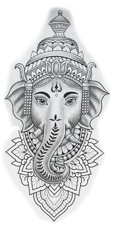 an elephant head tattoo design on a white background