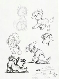 sketches of dogs and puppies from the lion king