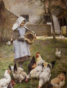 Feeding The Chickens Art Print by MotionAge Designs.  All prints are professionally printed, packaged, and shipped within 3 - 4 business days. Choose from multiple sizes and hundreds of frame and mat options. Istoria Artei, Most Famous Paintings, Art Ancien, Impressionist Landscape, Chicken Art, Irish Art