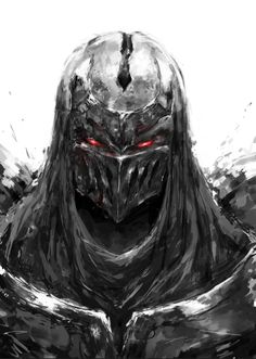 the dark knight in black and white with red eyes