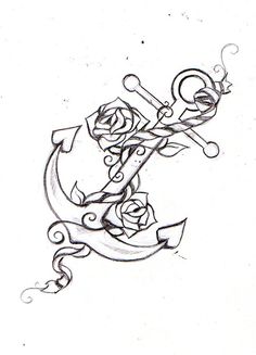 an anchor and roses tattoo design