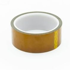 a roll of tape with yellow and white stripeing on the side, against a white background