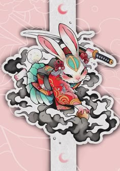 Tiger And Bunny Tattoo, Japanese Rabbit Tattoo, Rabbit Tattoo Ideas, Yokai Tattoo, Rabbit Tattoo Design, Backpiece Tattoo, Learn To Tattoo, Rabbit Tattoo, Bike Tattoos