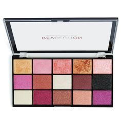 Show some love to your makeup collection with a new colorway of our bestselling affordable Re-Loaded Eyeshadow palettes. Featuring 15 generous pans of intense, silky and easily blendable pigments, Affection includes a warm-toned mix of gilded burnt golds and rich burgundies, plus a deep glitter black to build drama. Cruelty free, Vegan Superstay Maybelline, Revolution Palette, Revolution Eyeshadow, Makeup Pigments, Makeup Revolution London, Fixing Spray, Makeup Eyeshadow Palette, Makeup To Buy, Shop Makeup