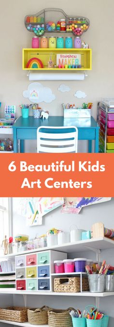 colorful kids's art centers with text overlay