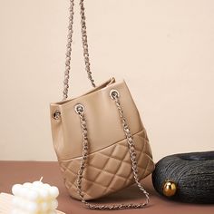 Free U.S. shipping. Style:  , color:Khaki, suite for season：Spring, Summer, Autumn ，Date, Going out, Party, Work, Material Genuine Leather, Khaki Leather Bucket Bag Crossbody Chain Quilted Bags for Dress Quilted Bags, Leather Bucket Bag, Leather Bucket, Quilted Bag, Metallic Leather, Color Khaki, Season Spring, Bucket Bag, Bags Handbags