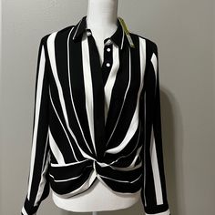 Gianni Bini Black And White Striped Long Sleeve Blouse. New With Tags. Size Small. Striped Long Sleeve Party Blouse, Striped Long Sleeve Party Top, Elegant Striped Tops For Party, Elegant Striped Party Tops, Chic Striped Formal Tops, Chic Formal Striped Tops, Hot Pink Blouses, Ss 2024, Black Sequin Top