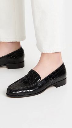 Emme Parsons Danielle Loafers | Shopbop Emme Parsons, Heel Caps, Medical Problems, Rubber Heels, Office Outfits, Stacked Heel, Embossed Leather, Loafers Men, Gq