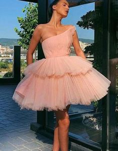 Contact+us:+lisamony@outlook.com Please+left+message+what+color+you+need+when+you+order+it.Besides+the+picture+color,+you+can+also+choose+any+color+you+want. Sexy+Pink+tulle+one+shoulder+homecoming+dress Processing+time:+12-21+business+days Shipping+Time:+3-5+business+days "Fabric:Tull... Rok Tile, Gaun Tulle, Gaun Koktail, Tulle Cocktail Dress, Tule Rok, Mini Rock, Plisse Dress, Prom Dresses Simple, Tulle Homecoming Dress