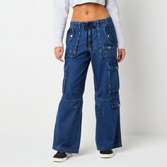 This pair of Forever 21 women's and junior's mid-rise cargo jeans is a cool hybrid style to wear on the weekends. Made from stretch-denim for a relaxed baggy-fit, this pair has utility pocketing, an elastic-drawstring waist and a wide-leg silhouette. Wear them with fitted tops and sneakers. Closure Type: Button & ZipperRise: Mid RiseFiber Content: 96% Cotton, 4% Other 5% Or LessFabric Description: DenimInseam: AverageCare: Tumble Dry, Machine WashJean Style: Baggy Fit JeansCountry of Origin: Imp Jeans Loose Fit, Fitted Tops, Jean Color, Loose Fit Jeans, Cargo Jeans, Baggy Fits, Dark Denim, Fit Jeans, Jeans Fit