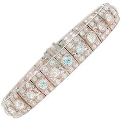 Art Deco Diamond Platinum Bracelet 1910s | From a unique collection of vintage more bracelets at https://www.1stdibs.com/jewelry/bracelets/more-bracelets/ Formal Platinum Diamond Bracelet With Diamond Accents, Formal Platinum Diamond Bracelet With Accents, Formal Art Deco Diamond Tennis Bracelet, Art Deco Diamond Tennis Bracelet With Brilliant Cut, Vintage White Gold Diamond Bracelet With Brilliant Cut, Vintage Platinum Diamond Bracelet With Single Cut Diamonds, Diamond White Platinum Bracelet For Formal Occasions, Vintage Diamond Bracelet With Hand-set Diamonds, Vintage Hand Set Diamond Bracelet