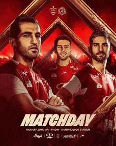 two men standing in front of a red background with the words matchday on it