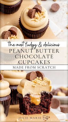 the most fancy and delicious peanut butter chocolate cupcakes made from scratch