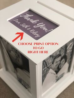 a white box with two pictures inside and the words choose print option to go right here