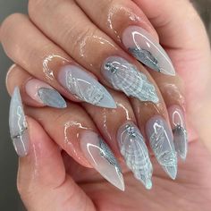 45769856450777 Fake Nails Long, Almond Shape Nails, Mermaid Nails, Vacation Nails, Blue Nail, Stick On Nails, Nailed It, Beauty Nail, Nail Art Hacks