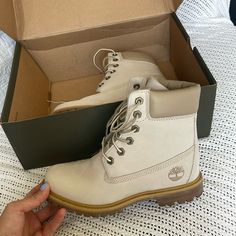 Cream Timberland Boots In Size 6.5. Worn Once Outside For A Short Period Of Time. Excellent Brand New Condition With No Flaws. Box Included. Waterproof. Beige Boots With Reinforced Round Toe, Beige Leather Waterproof Boots With Round Toe, Outdoor Waterproof Boots With Branded Insole, Cream Waterproof Boots With Round Toe, Cream Waterproof Round Toe Boots, Timberland Ankle-high Boots, Cream Round Toe Outdoor Boots, Cream Round Toe Boots For Outdoor, Casual Beige Timberland Boots